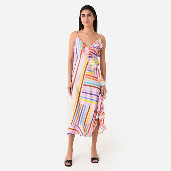 New! Brogger Edith Silk Rainbow Ruffle Slip Dress 🌈 Medium NWT! - Picture 7 of 16